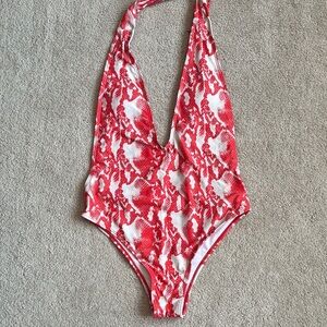 Red and White One Piece Swimsuit